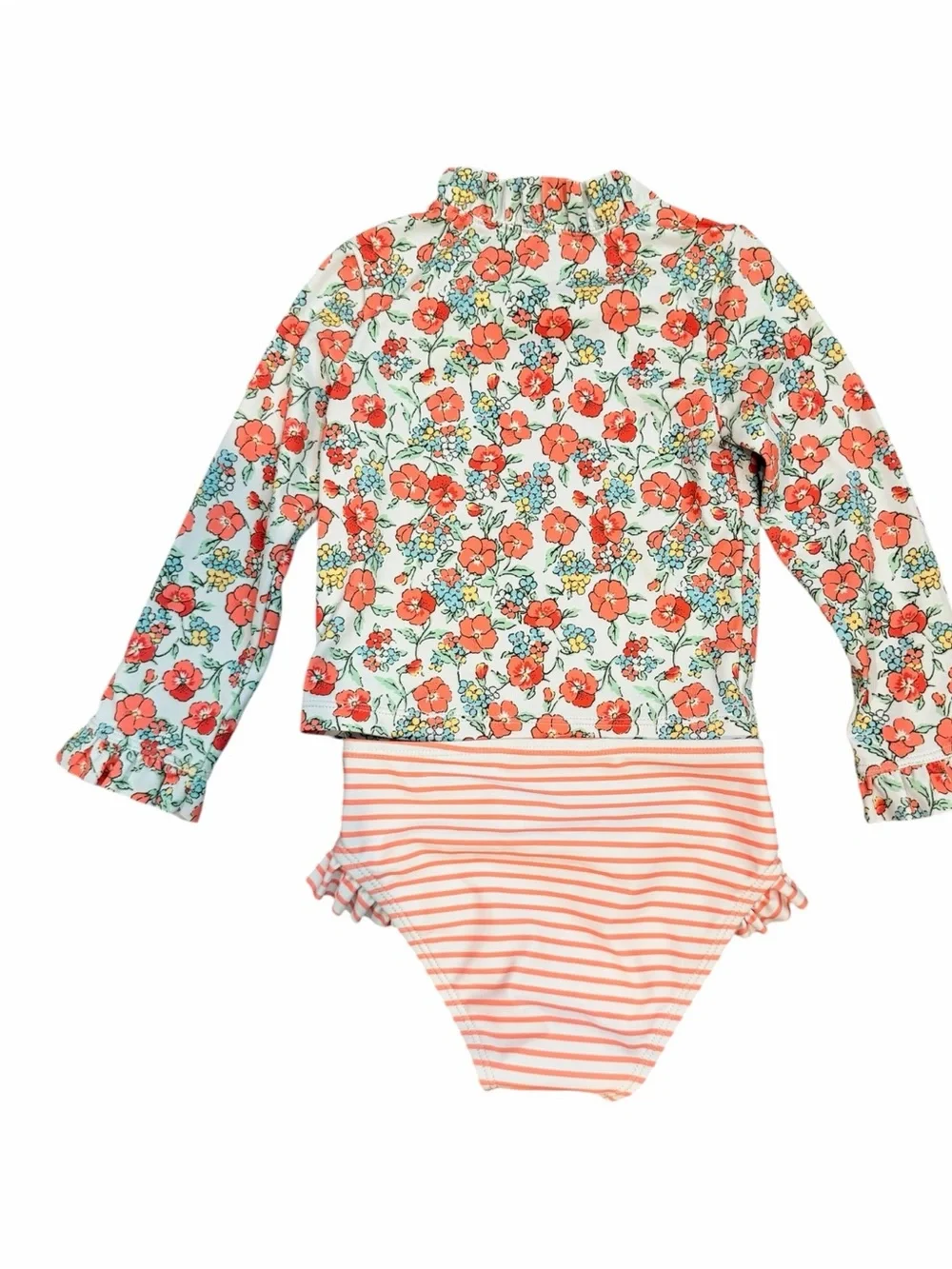 Janie and Jack Coral Floral Long-Sleeve Rashguard with Striped Bottoms
